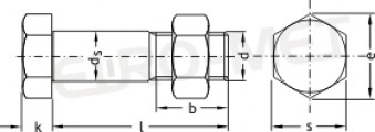 Śruba z łbem 6-kątnym z gwintem na części trzpienia z nakrętką do połączeń sprężanych